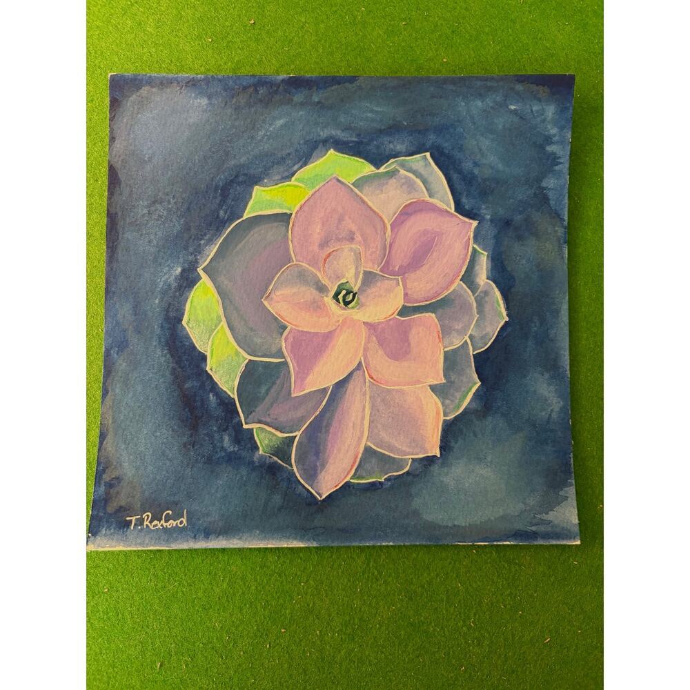 Hand painted gouache original painting purple green succulent